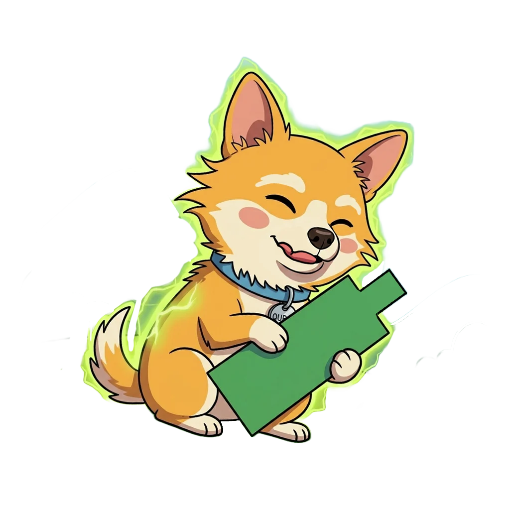 Qubit happily holding a green candlestick