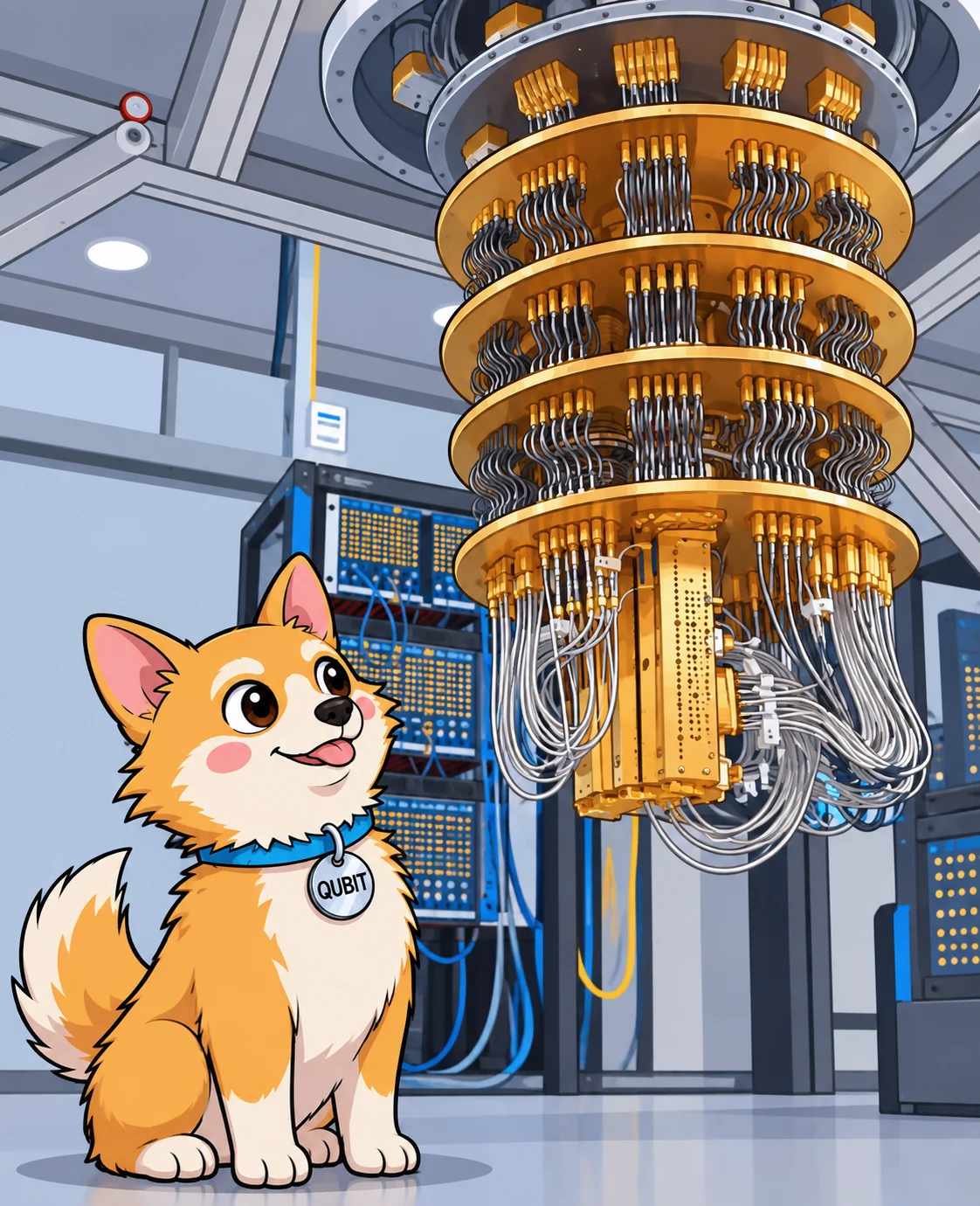 Qubit exploring a quantum computing lab